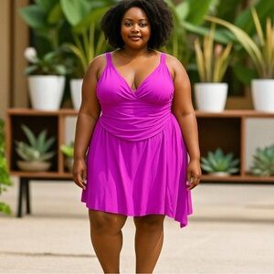 MagiSculpt Sweetheart Neckline Skater Asymmetrical Swim Dress Size 22 Purple